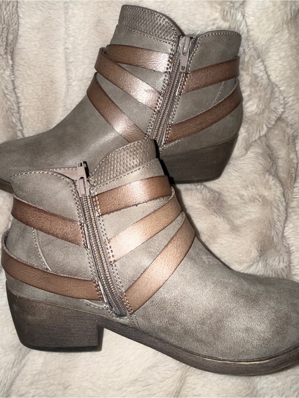 Jellypop Taupe Ankle Boots with Brown Straps